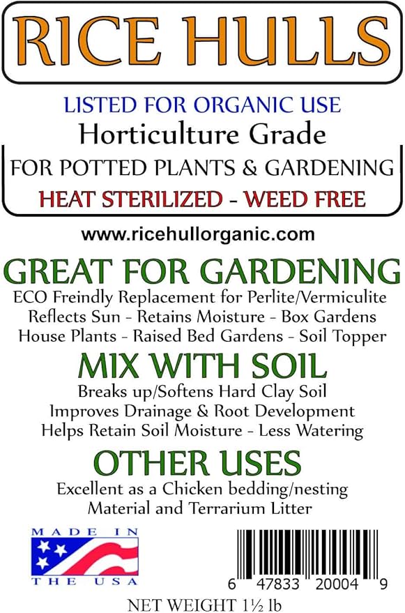 Rice Hulls - Organic Use – 1.5lb Bag - House Plants – Gardening - Chicken Bedding Nesting