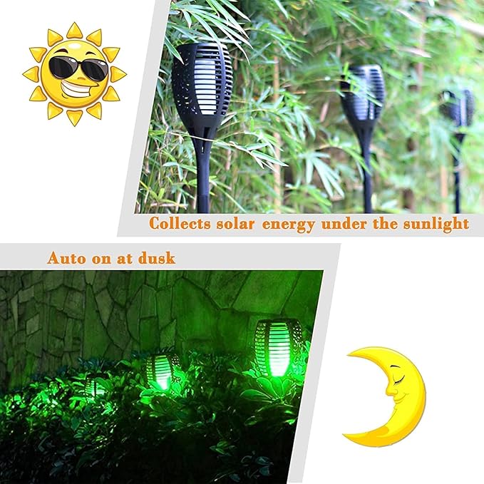 Solar Lights Outdoor Waterperoof Green,6 Pack Halloween Decorations Outdoor Solar Torches Lights Flickering Flame for Garden Decor,Halloween Lights Decor Outdoor for Yard,Halloween Decorations