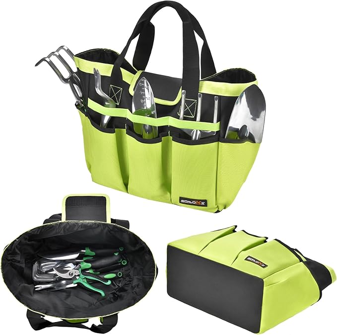 Garden Tool Bag with 10 Pockets,Heavy Duty Garden Plant Tool Set Store Content Bag,Garden Tool Organizer,Great Gardening Gifts,Green