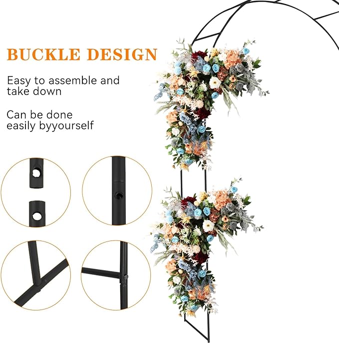 Tytroy Reconfigurable & Easy-to-Assemble Metal Outdoor & Indoor 7'6" Xmas Arch Garden or Wedding Arch Arbor for Wedding Bridal Party Elegant Decorations & Garden Climbing Plants Vines (Black 1PC)