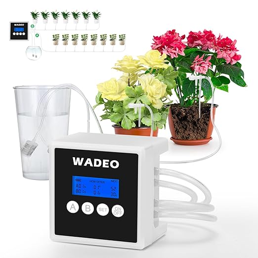 WADEO Automatic Watering System for Potted Plants, Dual Pump Plant Watering System, 15 Potted Automatic Plant Waterer for Indoor, Automatic Drip Irrigation Kit with Digital Programmable Water Timer