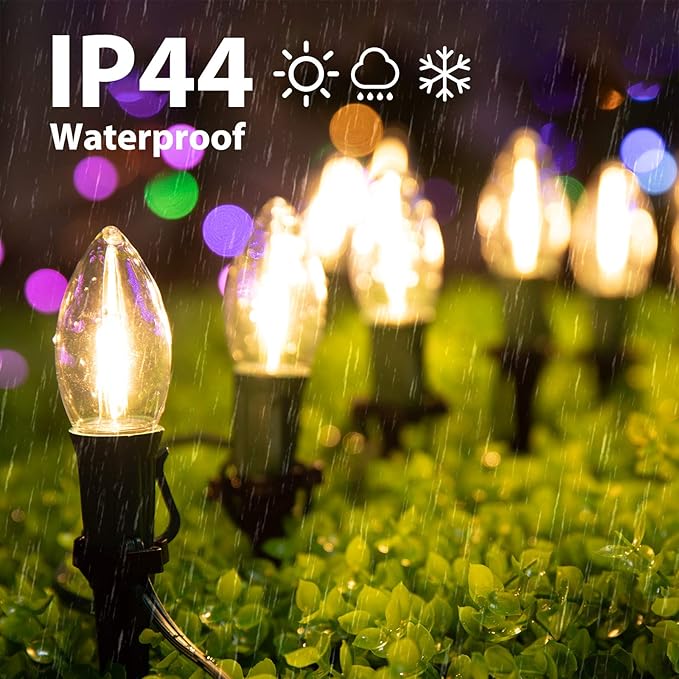 C9 Christmas String Lights Outdoor - 25.7 Feet 20 LED Pathway Lights, Connectable Waterproof Walkway Lights for Indoor Xmas Party Holiday Wedding Commercial Decorations, Warm White