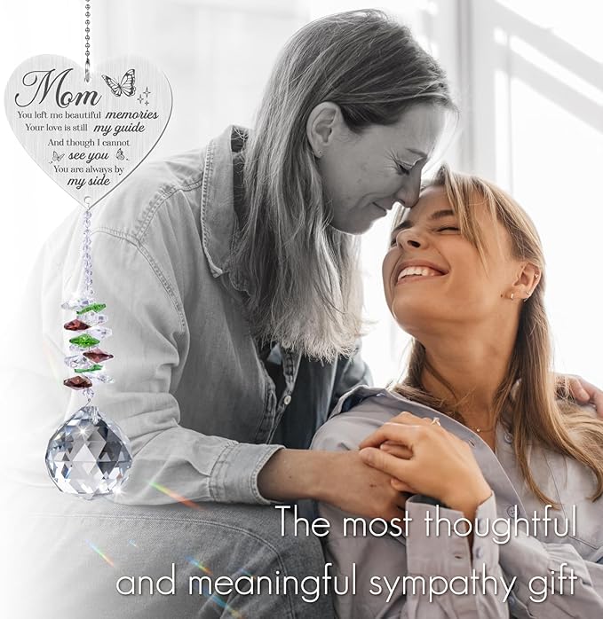 Mom in Heaven Memorial Crystal Suncatcher,Memorial Gifts for Loss of Mom,Loss of a Mother Sympathy Gifts,Hanging Crystals Ornament for Window Rainbow Maker Prisms Home Decor Gift