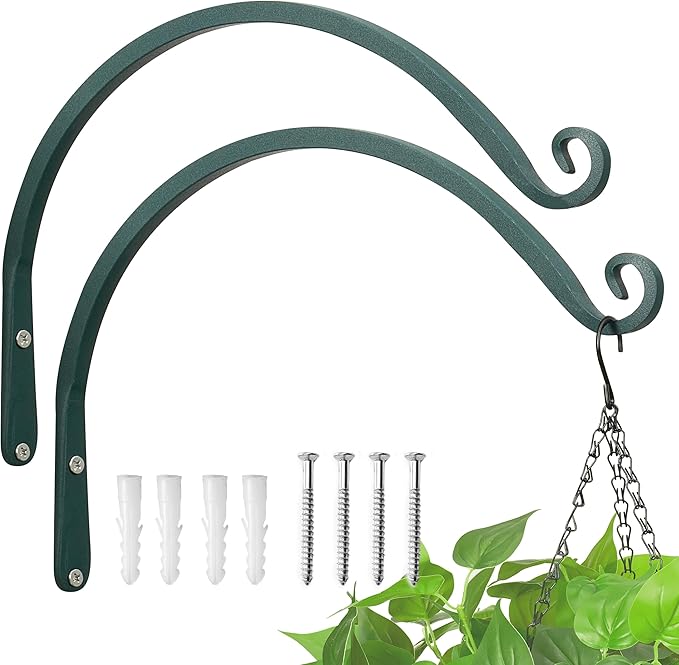 Kingsyard 2-Pack Wall Plant Hanger Outdoor - Heavy Duty Metal Hanging Bracket Hooks for Hanging Plant, Bird Feeders, Lanterns, Wind Chimes Outdoor & Indoor, 12-Inch/Green