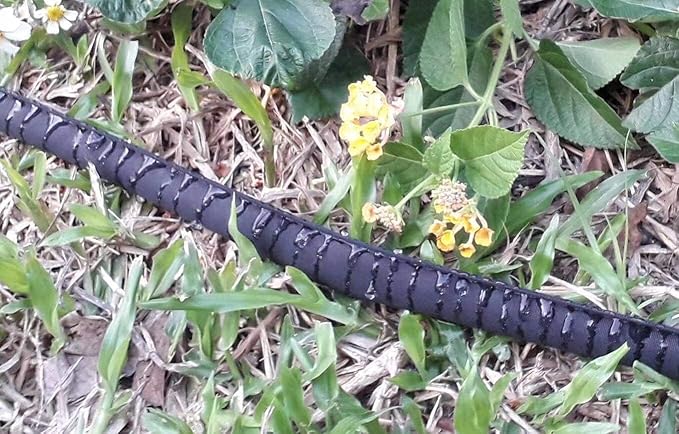 LINEX Flat Soaker Hose 1/2" x 75 ft with Stake for Garden Beds Drip Hoses Irrigation Sprinkler Heavy Duty Save Water 80%