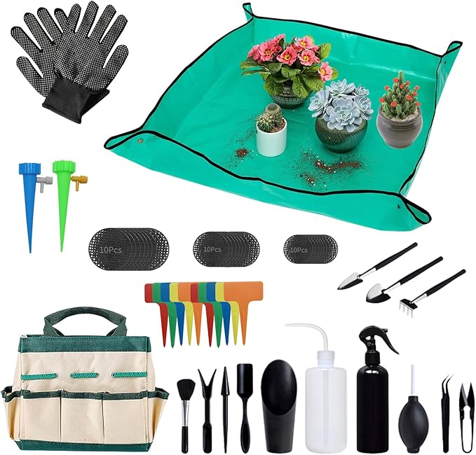 Pack of 58 Succulent Tool Set - 25.9 Inch Indoor Plant Potting Mat with Storage Bag, Garden Flowers Plant Transplanting Supplies, Succulent Kit for Plant Care, Gardening Gifts for Men & Women