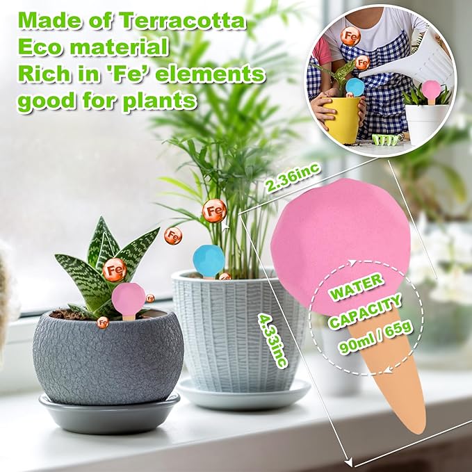 Self Watering Planter Insert Terracotta Watering Spikes Premium Plant Watering Devices Irrigation Dripper Self Watering Spikes Automatic Plant Accessories 4 Packs