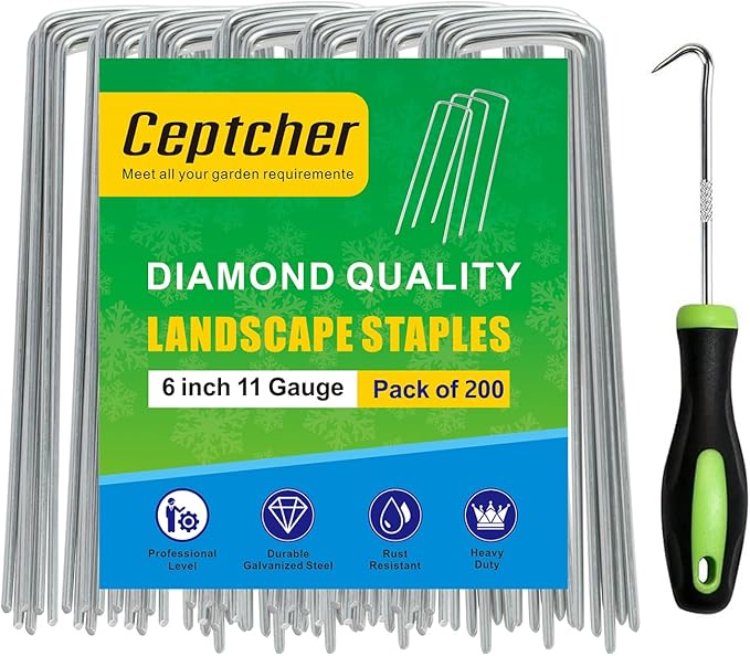 200 Pack Garden Stakes, Galvanized Landscape Staples, U-Shaped Tent Stakes, 6 inch 11 Gauge, for Securing Weed Fabric Barrier, Ground Cover, Irrigation Tubing, Artificial Turf (200)