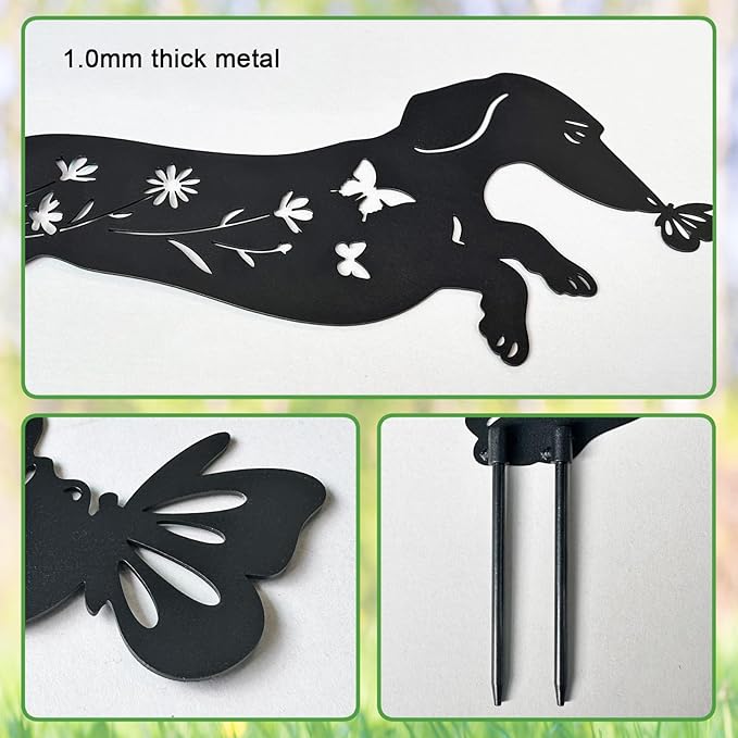 Pack 2 Dog Metal Garden Decor for Outside,Dachshund Silhouette Garden Stakes,Garden Statues for Yard,Lawn,Pathway