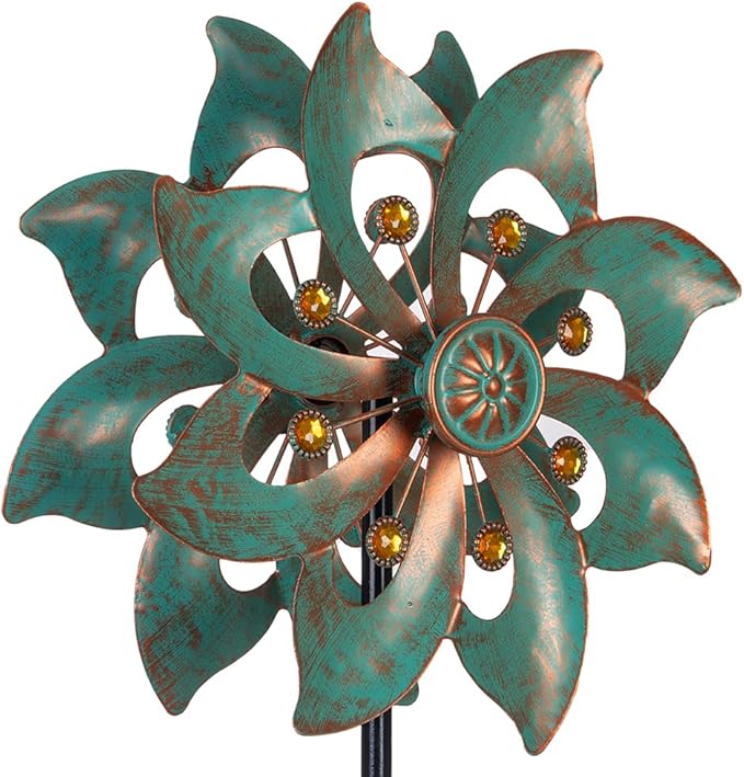 VEWOGARDEN Garden Decor Wind Spinners, Small Waterproof Metal Pinwheels Wind Spinner for Yard and Garden 37 * 10inches (Double Blade)