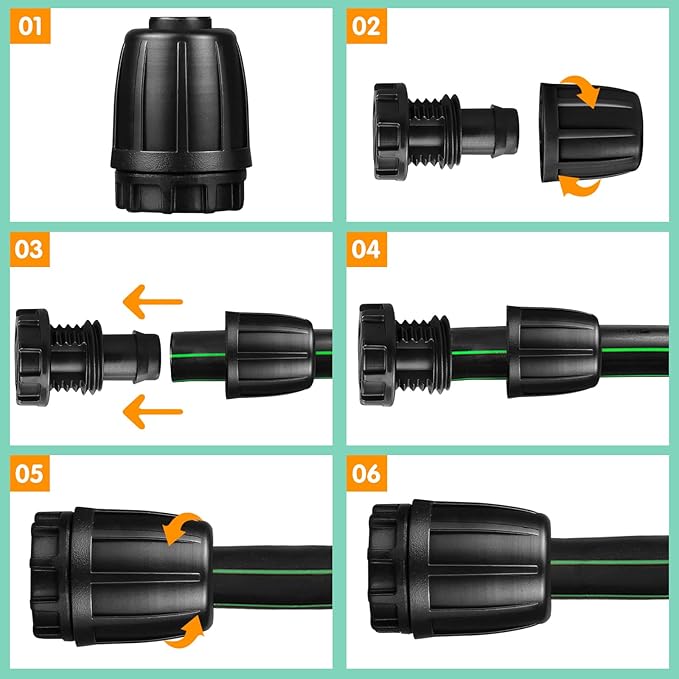 Drip Irrigation Fittings for 1/2 inch Tubing (0.60"-0.63" OD), 12 Pieces Barbed Locked End Plug Connectors, End Caps Drip Line Nuts Connectors for Drip Irrigation Hose (13mm ID)(Black)