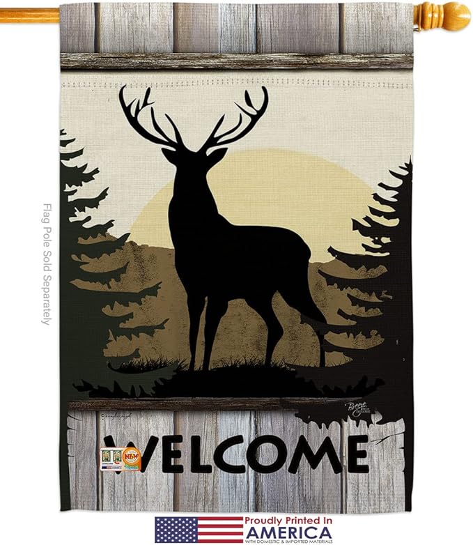 Welcome Deer House Flag Eagle Set Animals Wildlife Outdoor Bear Wolf Pet Nature Farm Animal Creature Small Decorative Gift Yard Banner Made In USA 28 X 40