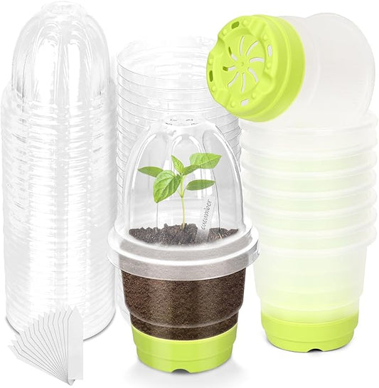 Clear Nursery Pots for Plants with Lid,30 Packs Seed Starting Pots 4 inch Plastic Plant Pot Seedling Pots with Drainage Holes Plant Nursery Pots Seed Starting Pot Silicone Base