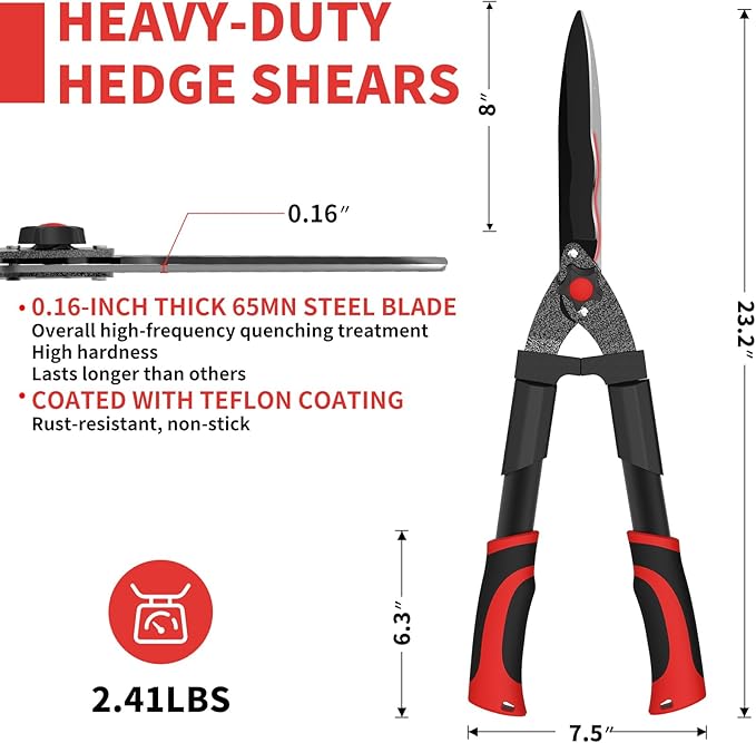 GARTOL Garden Hedge Shears & Clippers, Manual Hedge Trimmer with Comfort Grip Lightweight Handles, High Carbon Steel Bushes Cutter, Ideal for Trimming and Shaping Borders, Decorative Shrubs (23 Inch)