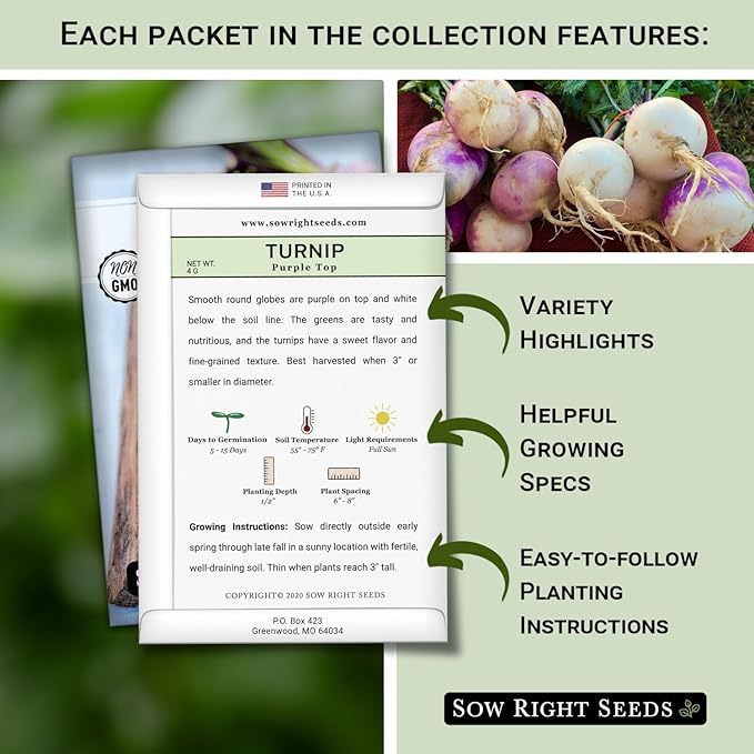 Sow Right Seeds - Root Vegetable Collection for Planting - Individual Packets of Beet, Carrot, Kohlrabi, Radish & Turnip - Non-GMO Heirloom Seeds to Plant an Outdoor Home Vegetable Garden