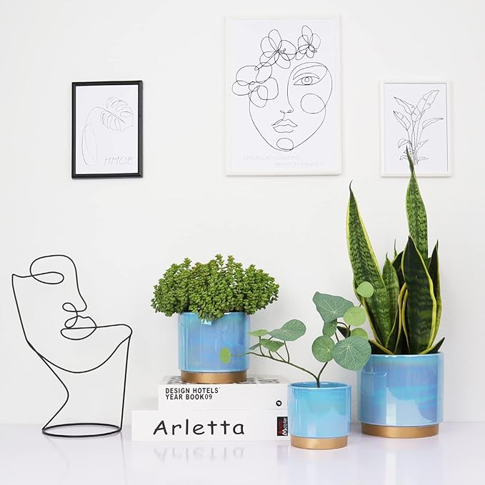 Gepege Ceramic Pots for Plants, Rainbow Pearl Glaze Planter with Drainage Hole, 6.0 inch+5.0 Inch+4.0 Inch. Indoor-Outdoor Large Round Succulent Orchid Flower Pot