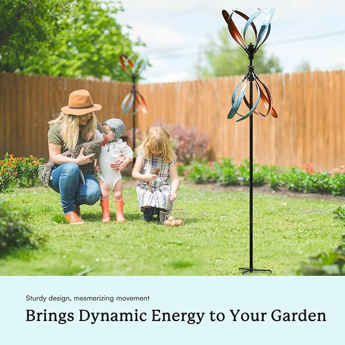 Wind Spinners Outdoor – Metal Large Wind Spinner with Stake for Yard and Garden, Garden Wind Sculptures & Spinners, Ideal Gift for Family (13'' W x 70.5'' H)