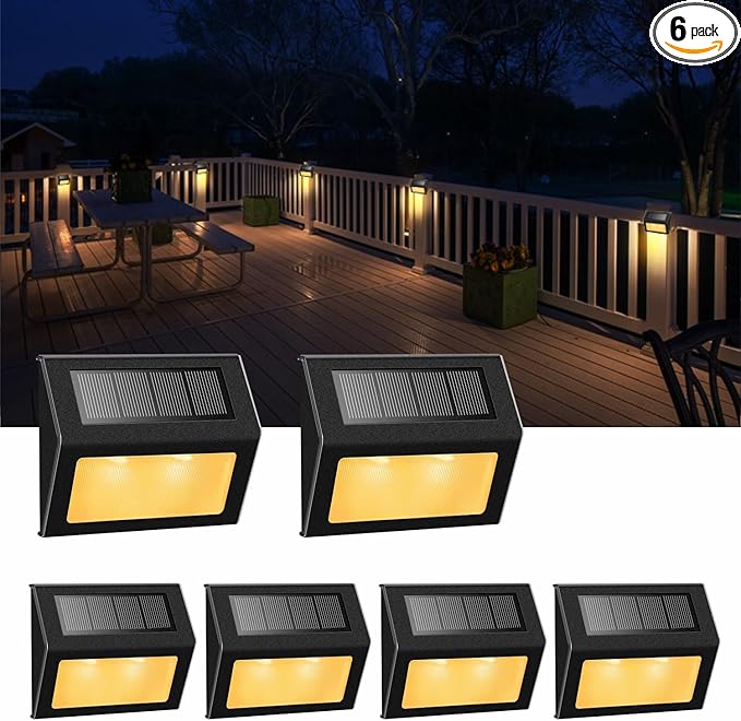XLUX Solar Lights for Steps Decks Pathway Yard Stairs Fences, LED lamp, Rainproof, Black Metal Housing, 6 Pack