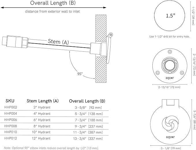 Aquor Wall Hydrant V1+ Frost-Free Outdoor Faucet with Quick-Connect and Anti-Siphon, 8 inch, Slate Gray Polymer