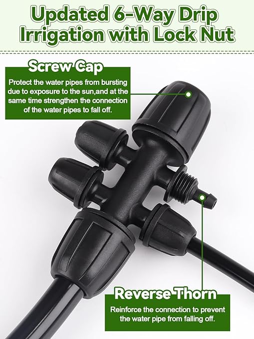 20PCS Locked Barbed Tee Connectors, Kalolary 5/16 Inch to 1/4 Inch Drip Irrigation Fittings Kit 8/12mm to 4/7mm Tube Lock Female Connector 6-Way Barbed Lock Irrigation Parts for Garden Watering System