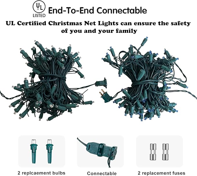 HISHINY LED Red Christmas Net Lights Outdoor,5ftx5ft 100LED Green Wire, Connectable Indoor Outdoor Bush Mesh Net Lights String for Halloween Christmas Party,Shrub,Yard,Tree（Red）