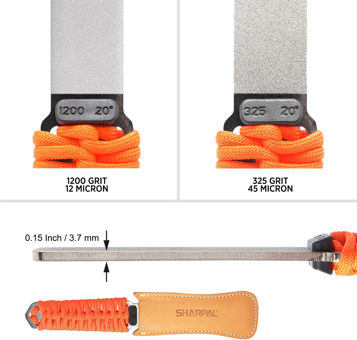 SHARPAL 181N Dual-Grit Diamond Sharpening Stone File Garden Tool Knife Sharpener with Leather Strop Coarse 325 / Extra Fine 1200 Grit for Lawn Mower Blade, Axe, Hatchet, Hedge Shears, Chisels, Drills