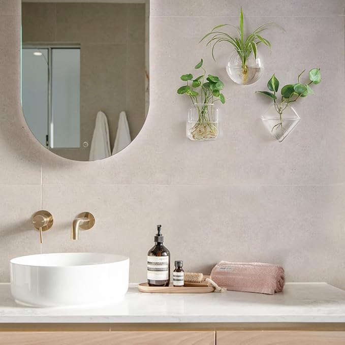 Mkono Wall Planter Propagation Stations Hanging Glass Terrariums Vase Container for Propagating Hydroponic Plants Flowers Home Office Living Room Bathroom Garden Decor, 3 Pack