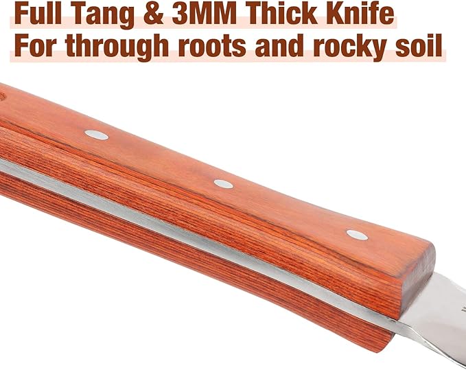 HAUSHOF Hori Hori Garden Knife 7”Stainless Steel Serrated Blade with Cutting Edge, Gardening Tool with Leather Sheath for Weeding, Planting, Digging, Wood Handle with Hanging Hole