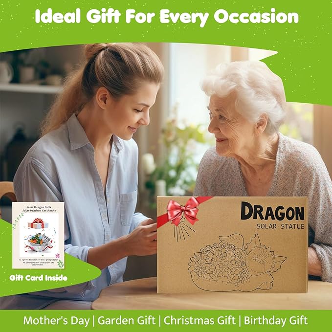 Solar Dragon Statue with Succulent Lights - Dragon Garden Sculptures & Statues，Garden Decor for Outdoor Yard Art Ornaments 9.1inch (Gray)