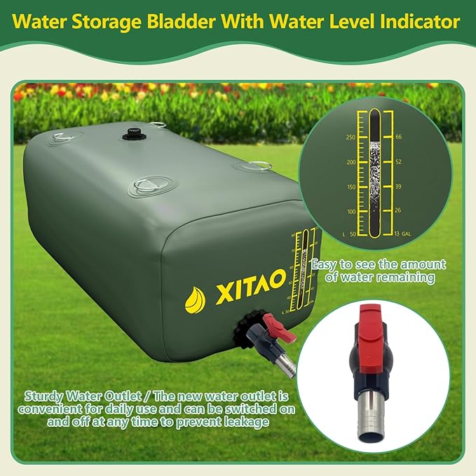 XITAO 29Gal Water Storage Bladder w/Water Level Indicator, Large Capacity Foldable Water Storage Containers, Portable Emergency Water Tank Water Bag for RVs, Fire Prevention, Irrigation