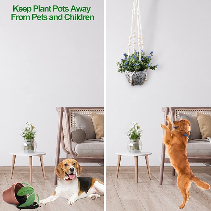 RIFNY Macrame Plant Hanger for 5 to 10 Inch Plant Pots, 35 Inch Indoor Handmade Woven Rope Hanger Kits with Hooks and Wood Beads, Hanging Planter Basket Holder for Boho Home Decor (White, 3 Pack)