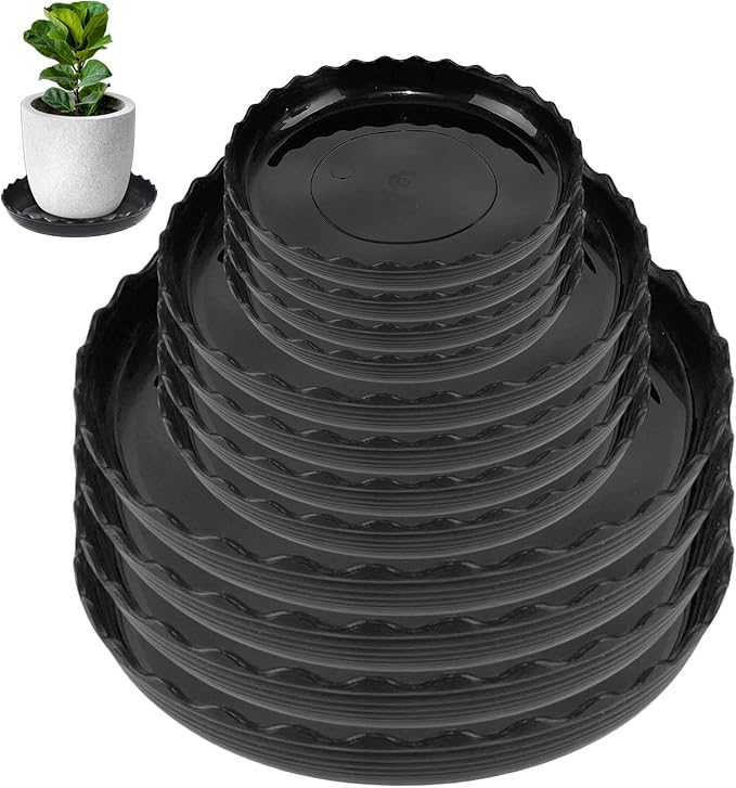 12 Packs Wave Plant Saucer - Plastic Flower Pot Drip Trays/Durable Heavy Duty Black Plant Tray for Indoor and Out Door Plant(6/8/10 inch)