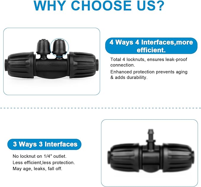 1/2 to 1/4 Drip Irrigation Fittings,4-Ways Barbed Tee 1/2 inch Drip Irrigation Tubing (1/2" ID x0.6-0.63" OD) 16mm to 1/4 inch Irrigation Tube Fitting Anti-Drop Barbed Connectors,12Pcs