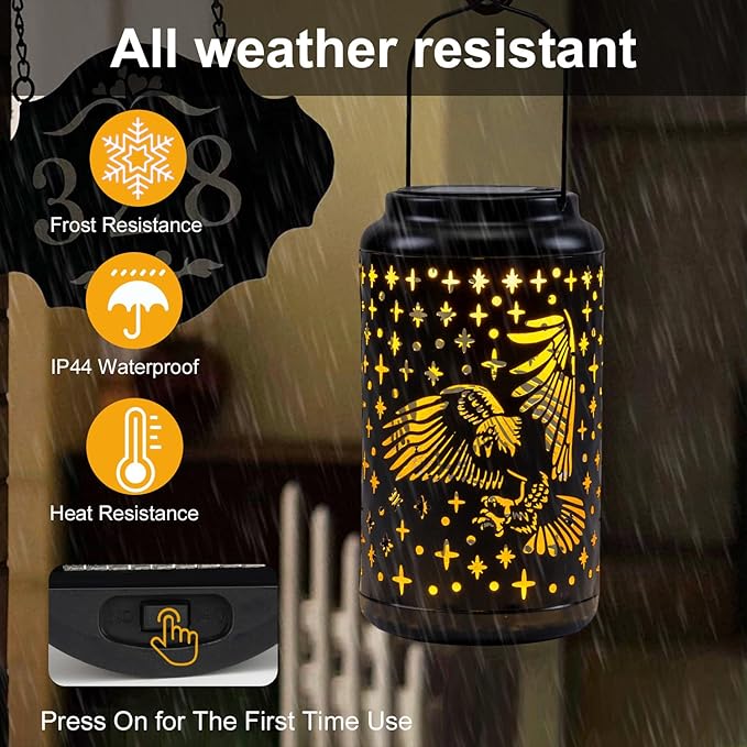pearlstar Eagle Lantern Outdoor Solar Hanging Lantern Lights Decorative Solar Light Waterproof for Table Patio Yard Garden Lawn Landscape Lighting, Gardening Gifts (Black)