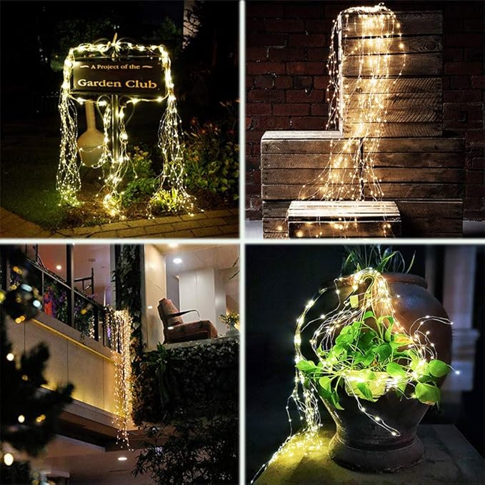 4 Pack 880 LED Battery Operated Firefly Bunch Lights, Remote Control Timer 8 Flashing Modes Copper Wire Waterfall Lights, Fairy Lights Waterproof for Christmas Patio Party Outdoor Decor (Warm White)