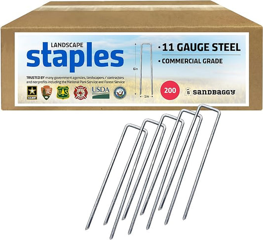 Sandbaggy 200-Pack 6 inch Landscape Staples - Great for Securing Landscape Fabric, Ground Cover or Drip Irrigation Tubing - Trusted by Farmers & Contractors Across USA