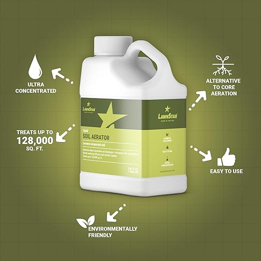 Liquid Lawn Aerator (1 Gallon) - Loosens & Conditions Compacted Soil - Alternative to Core and Mechanical Aeration - Improves Water Penetration, Drainage & Soil Oxygenation - American Made