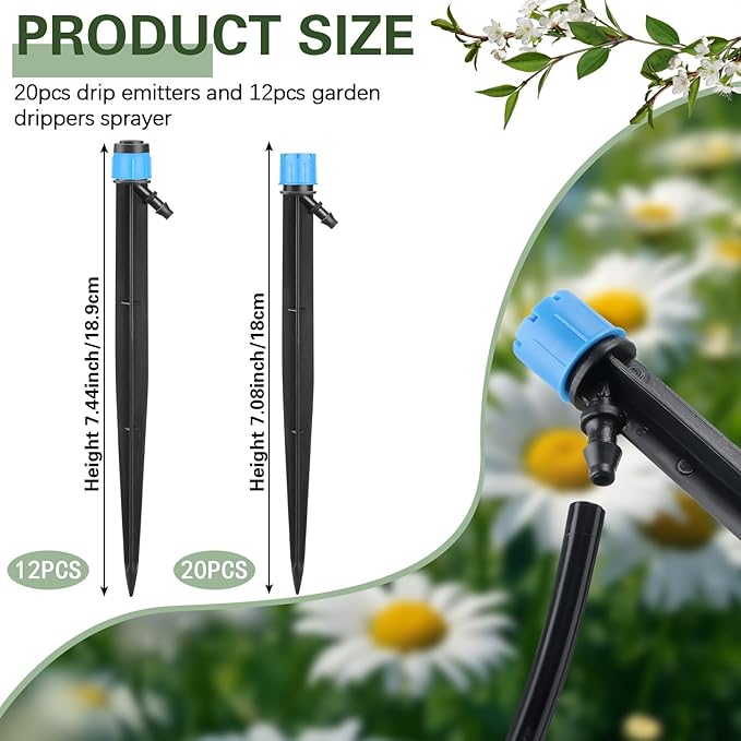 32 Pcs Drip Irrigation Emitters Drip Emitters for 1/4 Inch Tubing Irrigation Drippers Sprayer Adjustable 360 Degree Water Flow Drip for Garden Lawn Flower Bed Irrigation System (Blue)