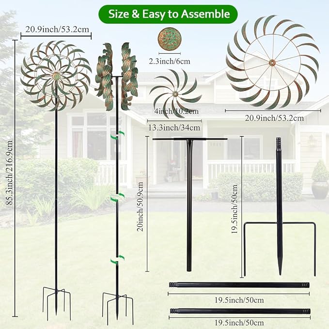 VEWOGARDEN 85” Large Metal Wind Spinners Outdoor Wind Sculpture Yard Art Kinetic Wind Spinners for Yard and Garden Patio Lawn Decor (20 * 85 inches)