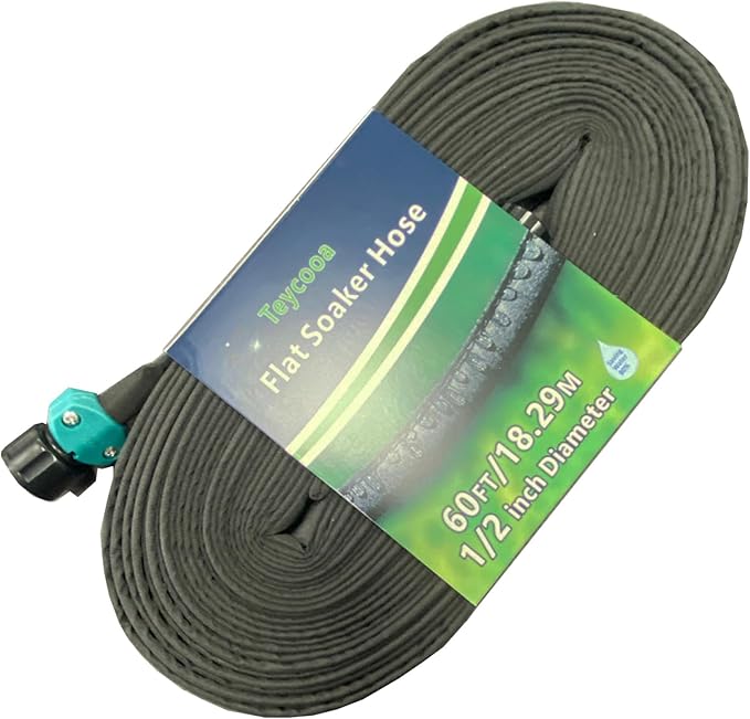 Garden Flat Soaker Hose 60 Ft for Garden Beds, Water Hose Linkable Irrigation System Lightweight and Easy Gardening Yard Work Watering Plants and Flowers