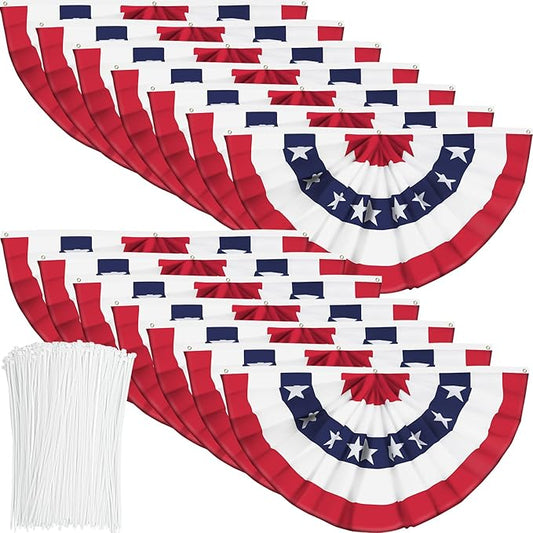 USA Pleated Fan Flag American US Bunting Flag Patriotic Half Fan Banner Flag with Canvas Header and Brass Grommets for 4th of July Memorial Day Indoor Outdoor Decoration (14, 1.5x3 Feet)