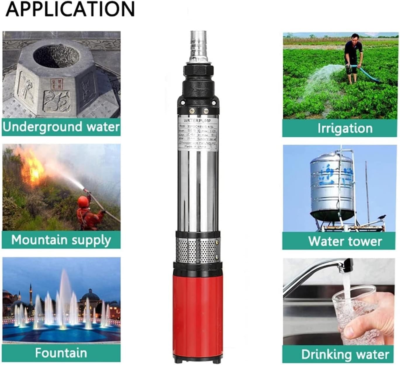 DC 48/60V Well Water Pump Submersible Pump 1 Inch Output Solar Fountain Pump 400 W Solar Power High Pressure Water Pump Stainless Steel High Pressure Deep Well Pump Used Agricultural Industry