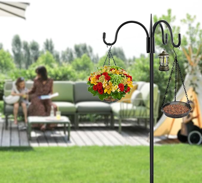 FEED GARDEN [Upgrade Version 76 Inch Three Shepherd Hooks for Outdoor,Bird Feeder Pole with 5 Prong Base, Adjustable Shepard Hooks for Hanging Plant, Solar Lanterns, Wind Chimes, 2 Pack