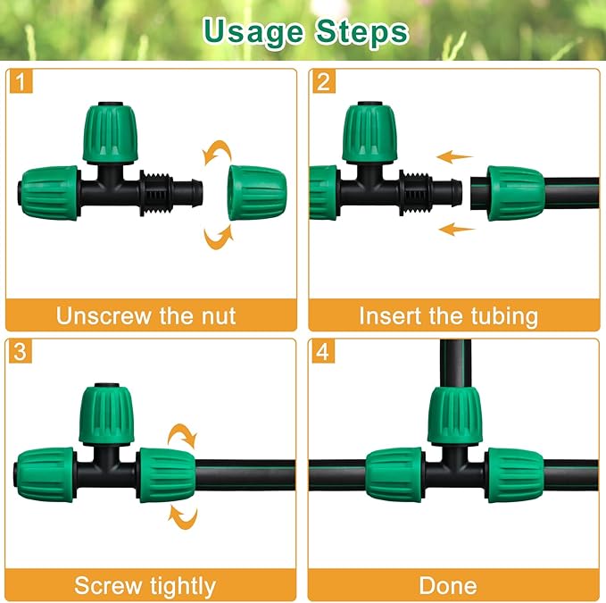JAYEE 1/2 Inch Drip Irrigation Fittings, 12 Pcs Lock Barbed Tee for 1/2 in Vinyl Tubing, Drip Line Parts 3-Way Tees Irrigation Connectors for Drip Sprinkler Garden Lawn Watering Systems, Green