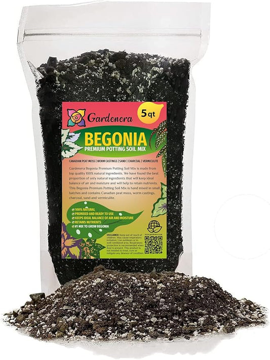 Organic Begonia Plant Soil Mix by Gardenera - Cultivate Blossom Excellence with Natural and Nutrient-Rich Formula - 5 Quart