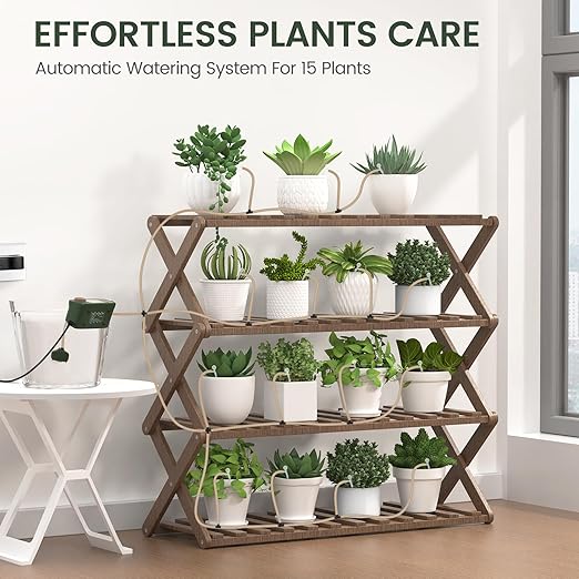 Automatic Watering System for 15 Potted Plants, DIY Plant Watering Devices，Drip Irrigation System with 30-Day Programmable Water Timer, LED Display and Power Supply