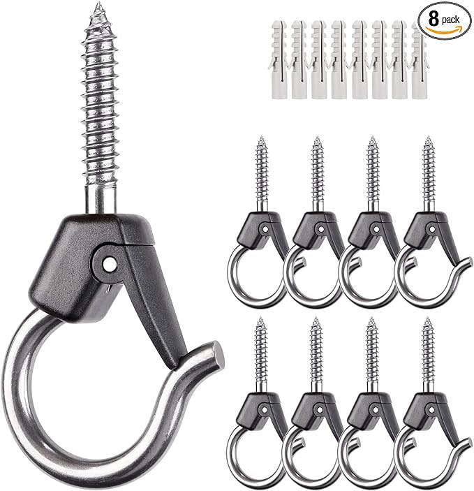 BeneLabel Wall Mount Ceiling Hooks with Safety Buckle - Plant Hanger Hooks - Outdoor Hanging Brackets for Hanging Plants, Lights, Wind Chimes & More - Rust Proof and Wind Proof