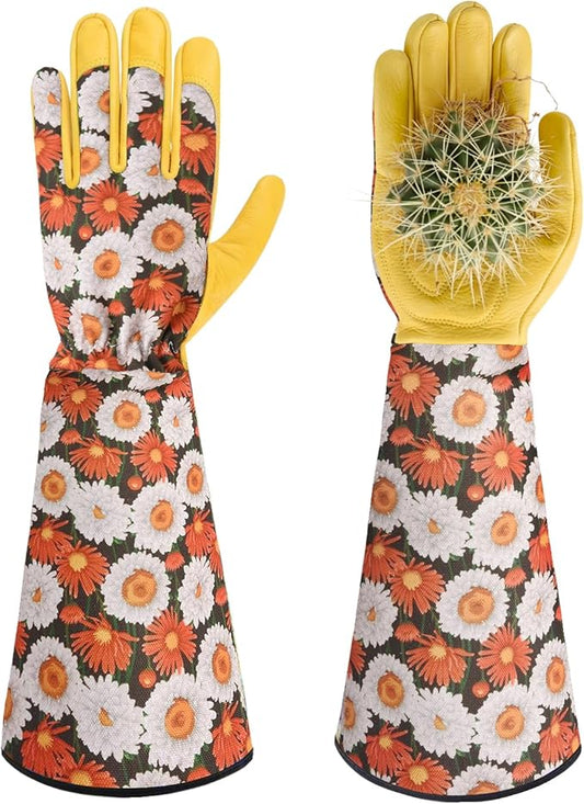 Womens Gardening Weeding Working Gloves, Leather Garden Glove for Women Thorn Proof No Stab for Digging, Planting,Pruning