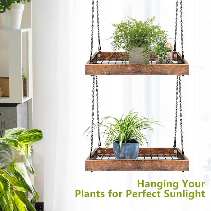 Plant Hanger Indoor Outdoor, 16" Large Hanging Planters for Indoor Plants Hanging Plant Holder Wood Metal Hanging Plant Shelf Large Hanging Baskets for Plants Outdoor Window Ceiling (2 Pack )