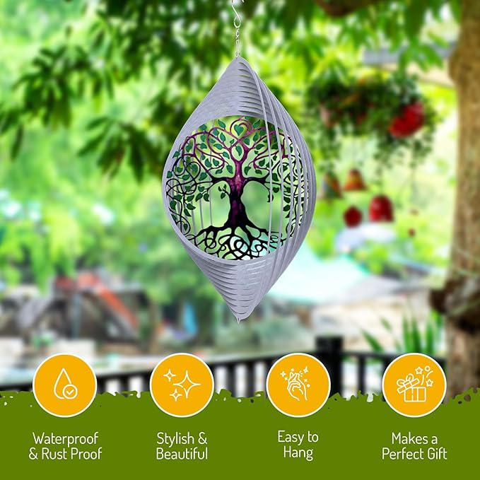 Tree of Life Wind Spinners for Yard and Garden, Metal Ornaments for Garden Décor, Outdoor Wind Spinner, Tree of Life Gifts, Outdoor Garden Decoration, 15 inch Tree of Life Wall Décor by ISEO